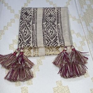 Anthropologie tasseled 12x27 boho lumbar pillow cover gold purple cream pinks